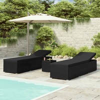 3 Piece Garden Sun Loungers with Tea Table Poly Rattan Black vidaXL
