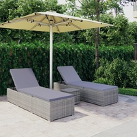 3 Piece Garden Sun Loungers with Tea Table Poly Rattan Grey vidaXL