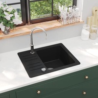 Granite Kitchen Sink Single Basin Black vidaXL