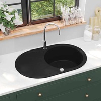 Granite Kitchen Sink Single Basin Oval Black vidaXL