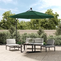 Hanging Garden Parasol with LED Lighting 300 cm Green Metal Pole vidaXL