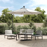 Hanging Garden Parasol with LED Lighting 300 cm Sand Metal Pole vidaXL