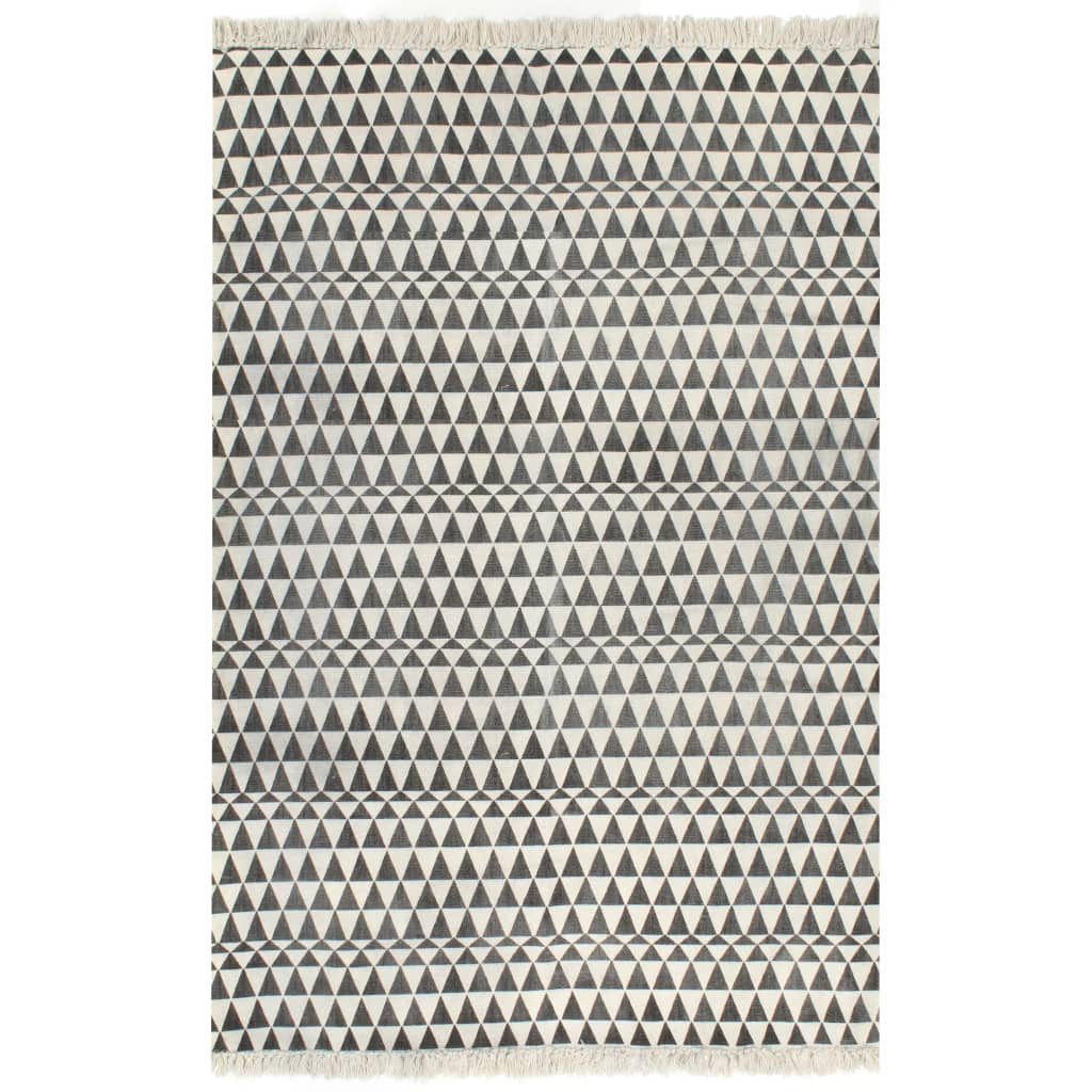 Kilim Rug Cotton 120x180 cm with Pattern Black/White vidaXL