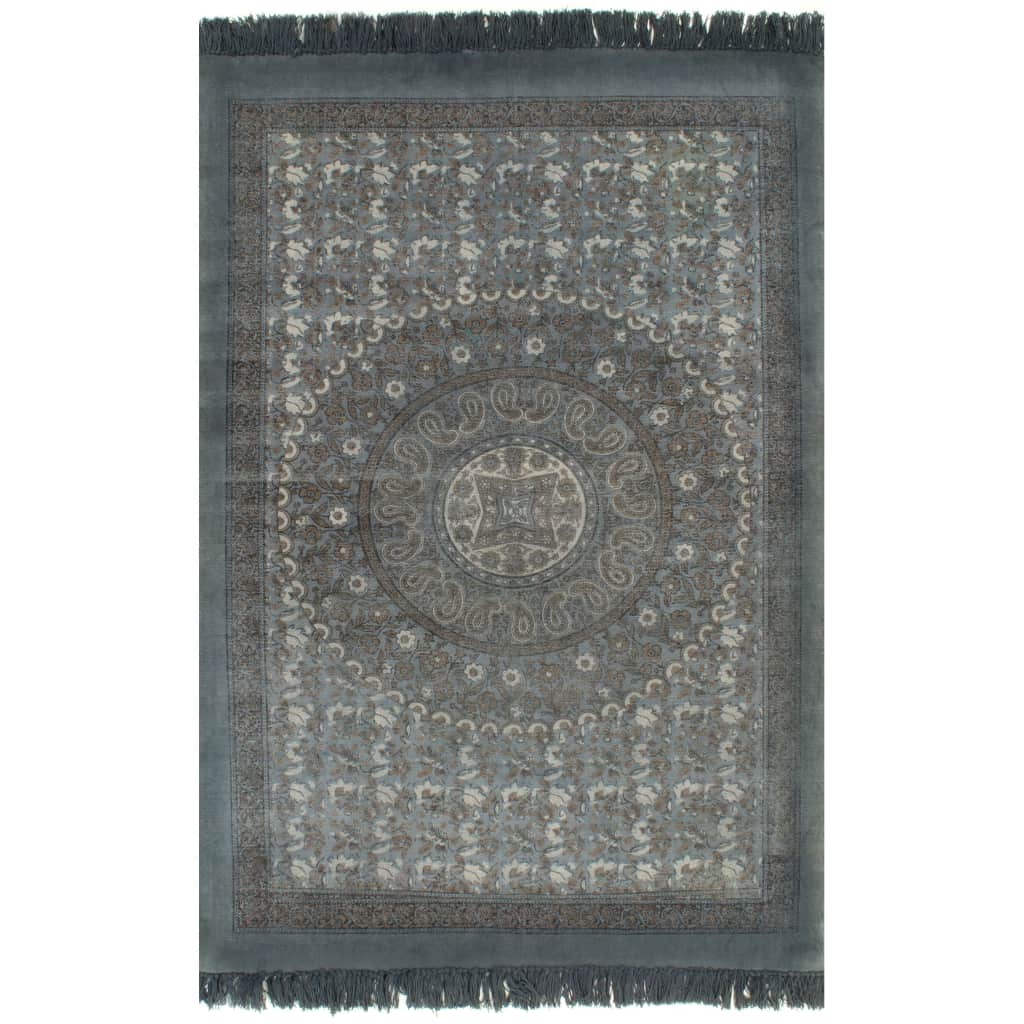 Kilim Rug Cotton 120x180 cm with Pattern Grey Floor Handmade Carpet