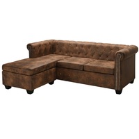 L-shaped Chesterfield Sofa Artificial Suede Leather Brown vidaXL