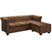 L-shaped Chesterfield Sofa Artificial Suede Leather Brown vidaXL