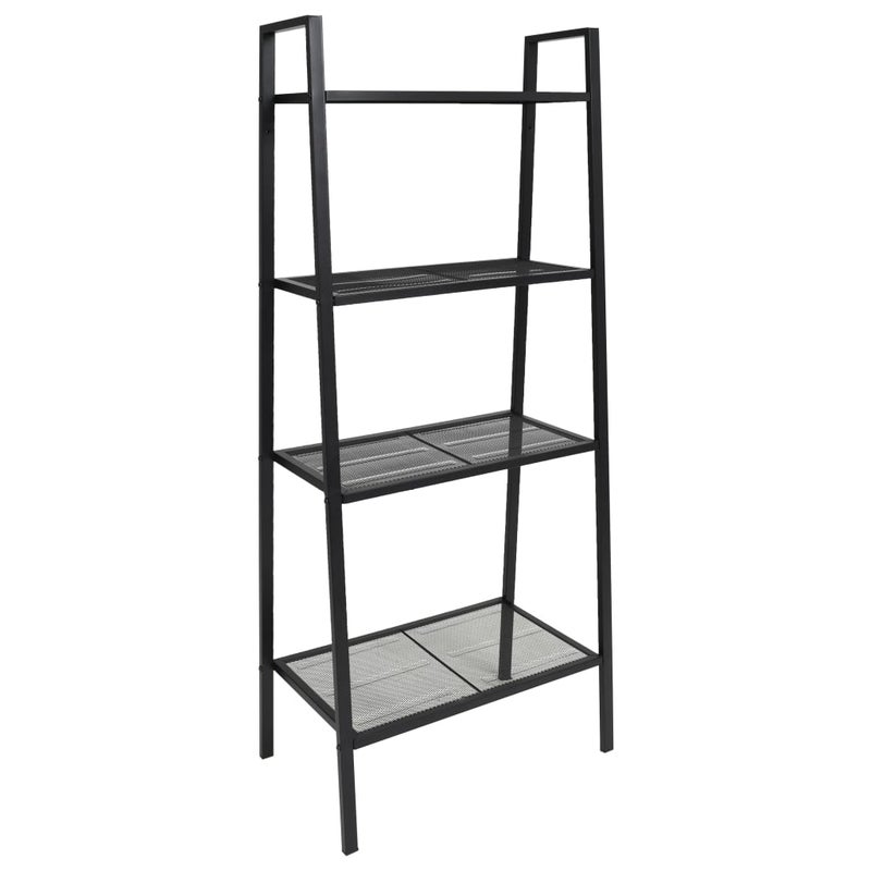 Ladder Bookcase 4 Tiers Metal Black, Carl Iron Pipe Wall Mount Ladder Bookcase