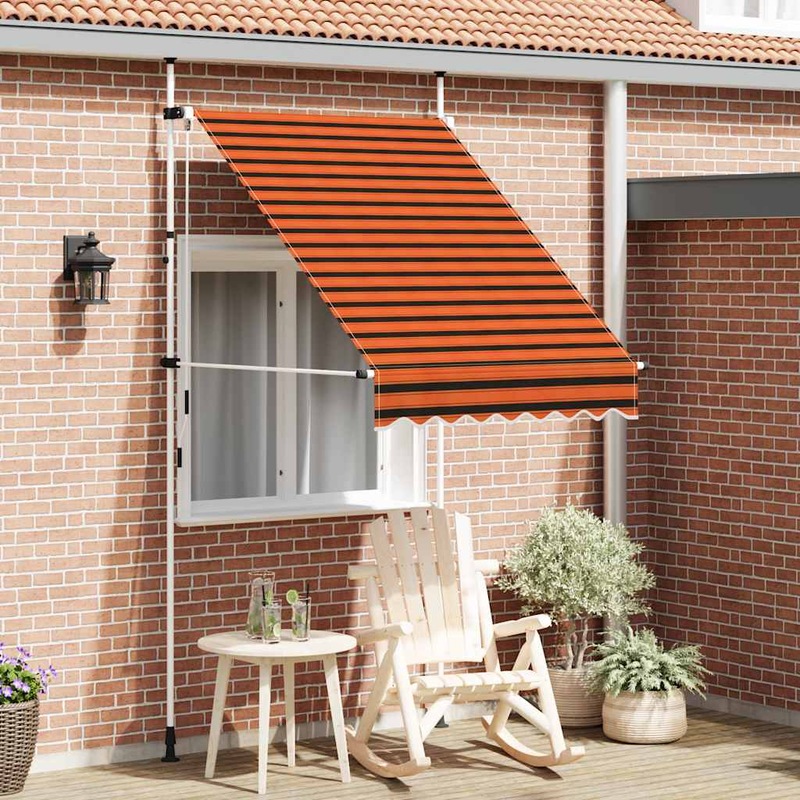 Manual Retractable Awning Orange and Brown Patio Garden Window Canopy