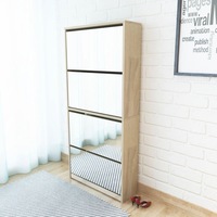 Shoe Cabinet 4-Layer Mirror Oak 63x17x134 cm vidaXL