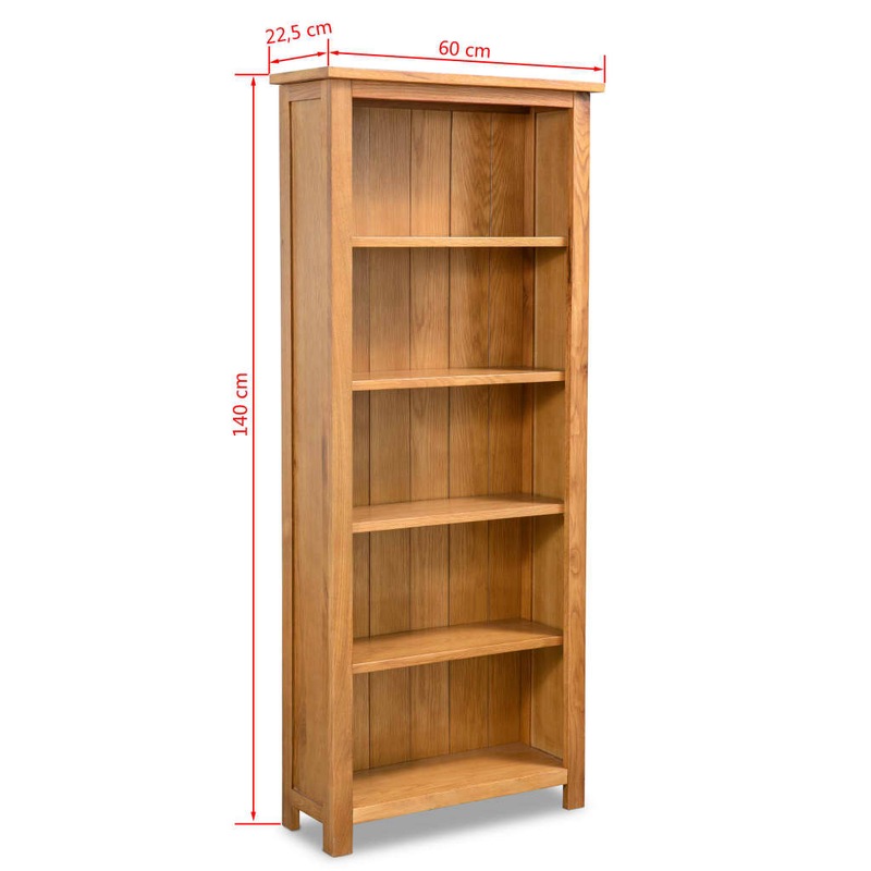 vidaXL Solid Oak Wood 5Tier Bookcase 60x22.5x140cm Bookshelf Display