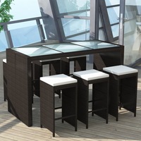 7 Piece Garden Bar Set with Cushions Poly Rattan Brown vidaXL
