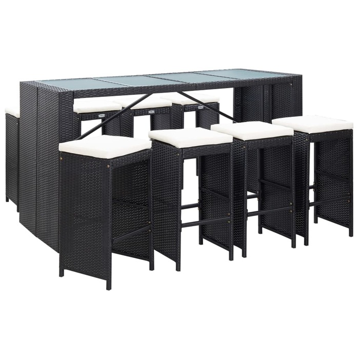 9 Piece Outdoor Bar Set Poly Rattan and Acacia Wood Grey MyDeal