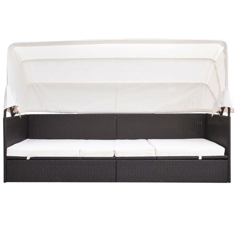 Outdoor Lounge Set Brown Rattan Wicker Garden Sun Bed Couch Canopy