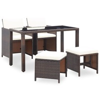 5 Piece Outdoor Dining Set with Cushions Poly Rattan Brown vidaXL