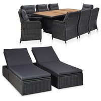 11 Piece Outdoor Dining Set Poly Rattan Black vidaXL