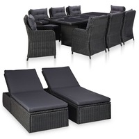 11 Piece Outdoor Dining Set Poly Rattan Black vidaXL