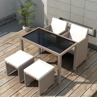 5 Piece Outdoor Dining Set with Cushions Poly Rattan Beige vidaXL