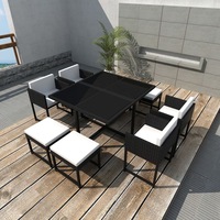 9 Piece Outdoor Dining Set with Cushions Poly Rattan Black vidaXL