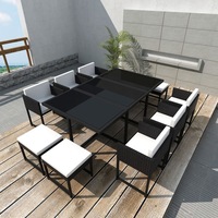 11 Piece Outdoor Dining Set with Cushions Poly Rattan Black vidaXL