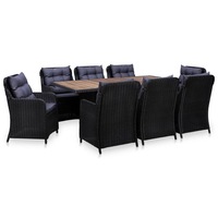 9 Piece Outdoor Dining Set Poly Rattan Black vidaXL