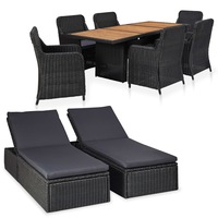 9 Piece Outdoor Dining Set Poly Rattan Black vidaXL