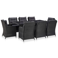 9 Piece Outdoor Dining Set Poly Rattan Black vidaXL