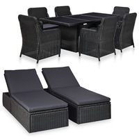9 Piece Outdoor Dining Set Poly Rattan Black vidaXL