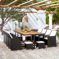 13 Piece Outdoor Dining Set Poly Rattan and Acacia Wood Black vidaXL