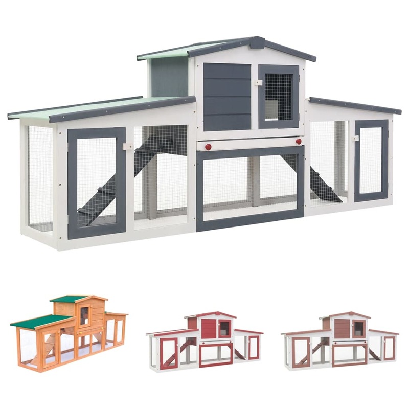Buy Outdoor Large Rabbit Hutch 204x45x85cm Wood Bunny Cage Multi