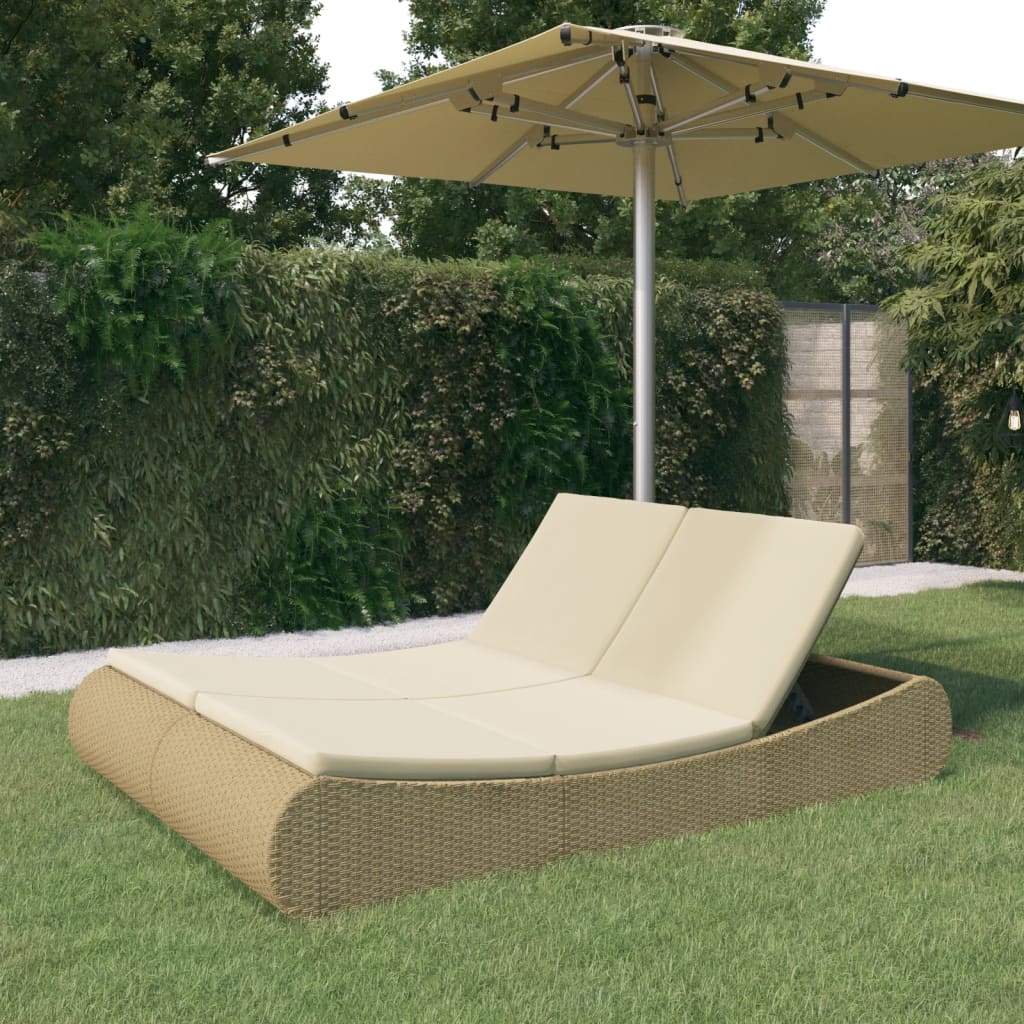 Outdoor Lounge Bed Poly Rattan Beige vidaXL