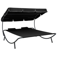 Outdoor Lounge Bed with Canopy and Pillows Black vidaXL