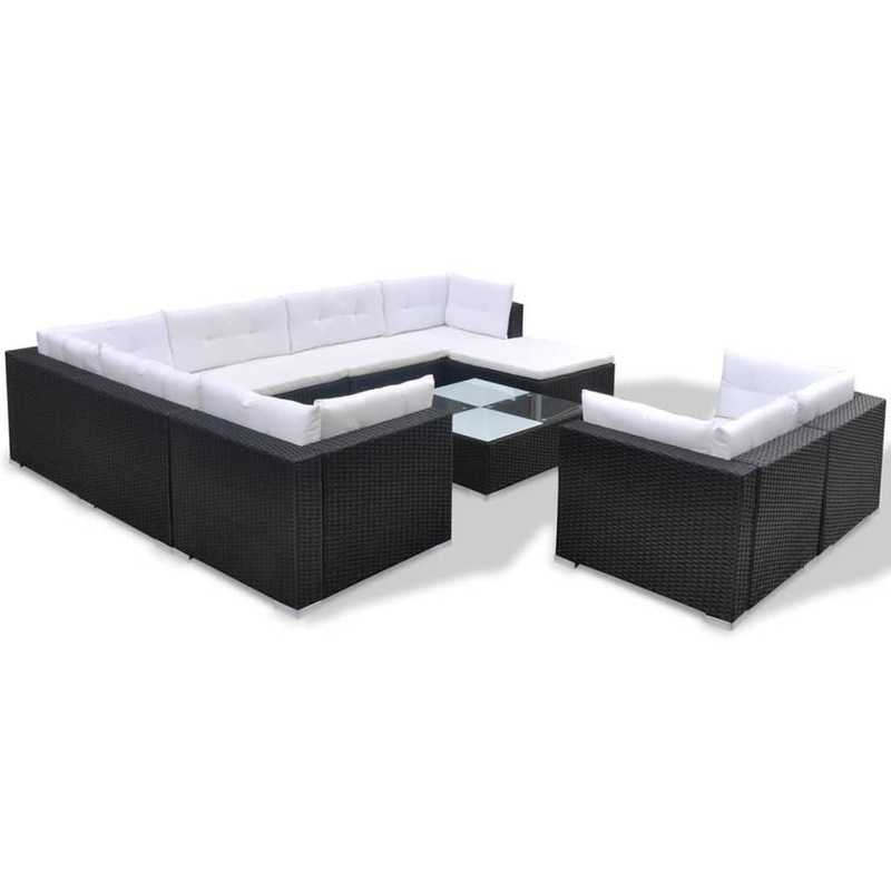 10 Piece Garden Lounge Set with Cushions Poly Rattan Black - MyDeal