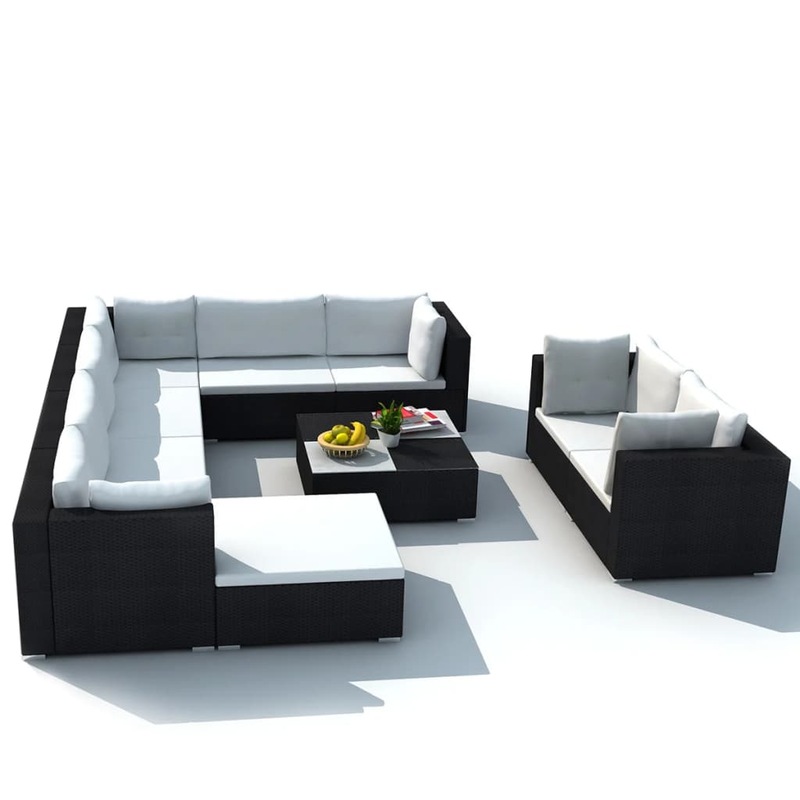 10 Piece Garden Lounge Set With Cushions Poly Rattan Black - Mydeal