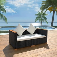 Garden Sofa Poly Rattan Black vidaXL