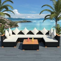 7 Piece Garden Lounge Set with Cushions Poly Rattan Black vidaXL