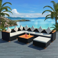 8 Piece Garden Lounge Set with Cushions Poly Rattan Black vidaXL