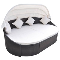 Outdoor Lounge Bed with Canopy Poly Rattan Brown vidaXL