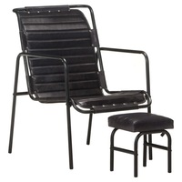Relaxing Armchair with a Footrest Black Real Leather vidaXL