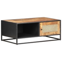 Coffee Table 90x50x35 cm Rough Mango Wood and Natural Cane vidaXL