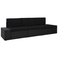 Sectional Sofa 3-Seater Poly Rattan Black vidaXL