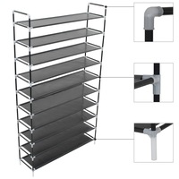 Shoe Rack with 10 Shelves Metal and Non-woven Fabric Black vidaXL