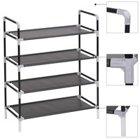 Shoe Rack with 4 Shelves Metal and Non-woven Fabric Black vidaXL