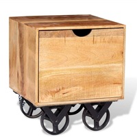 Side Table with Drawer Wheels Mango Wood 40x40x45 cm vidaXL
