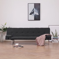 Sofa Bed with Two Pillows Dark Grey Adjustable Daybed Lounge Couch
