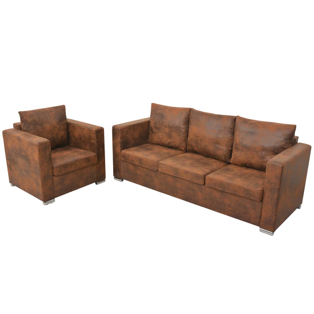 Sofa Set 2 Pieces Artificial Suede Leather vidaXL