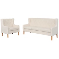 Sofa Set 2 Pieces Fabric Cream White vidaXL