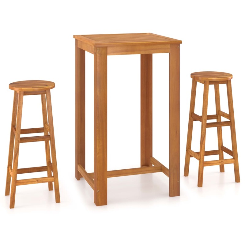 Buy Solid Acacia Wood Bar Set 3 Piece Wooden Pub Bistro Table and