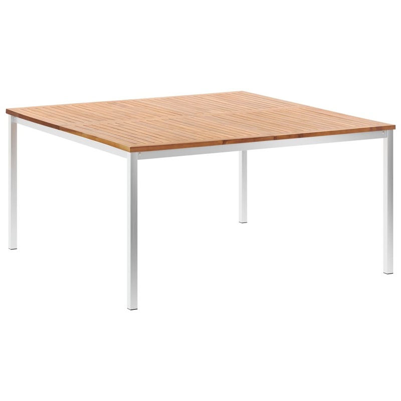 Buy Garden Dining Table 150x150x75 cm Solid Acacia Wood and Stainless