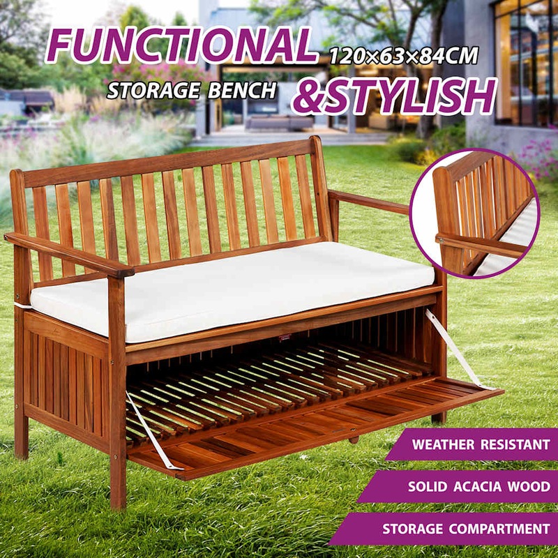 Buy Garden Storage Bench Solid Acacia Wood 120x63x84 cm MyDeal