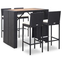 5 Piece Outdoor Bar Set Poly Rattan and Acacia Wood Black vidaXL